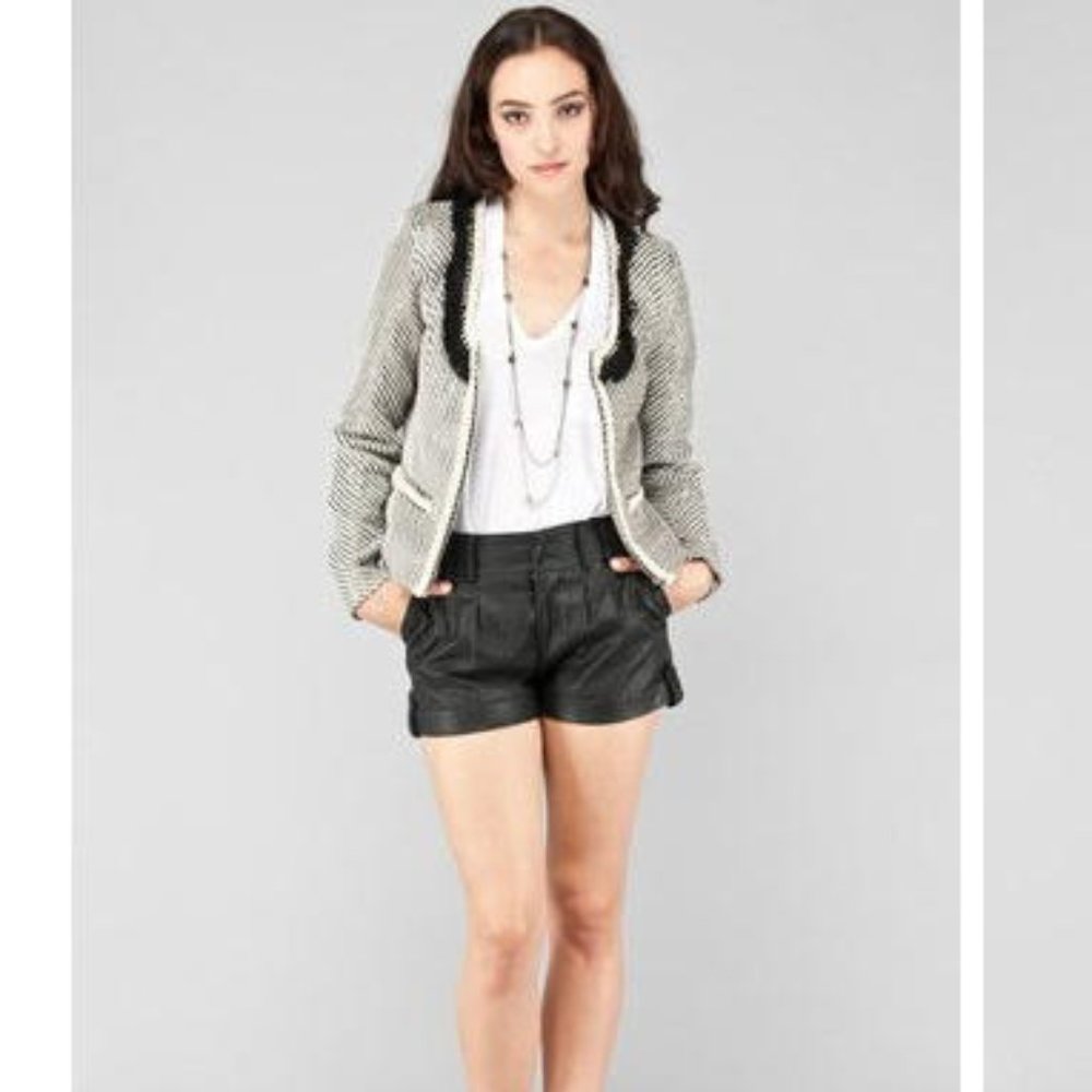 Brand New Aryn K Metallic Tweed Pearl Jacket Cropped Blazer